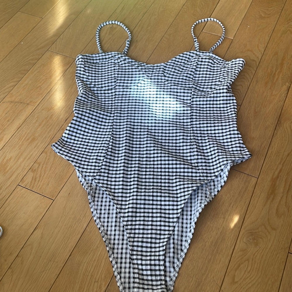 Gingham corset style bodysuit. NWT
